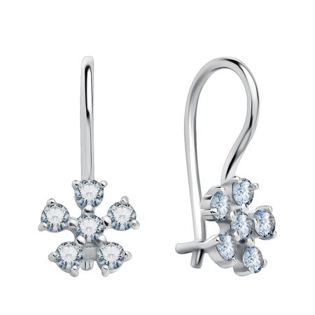 Серебряные детские серьги Цветок с фианитами и родированием