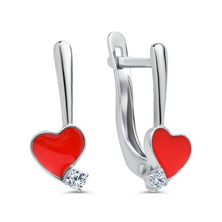 Серебряные детские серьги Сердце с эмалью и фианитами