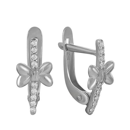 Серебряные детские серьги с фианитами и родированием