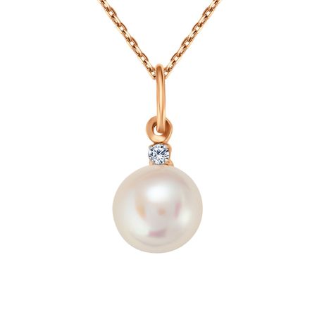 Золотая подвеска с жемчугом и фианитом с родированием