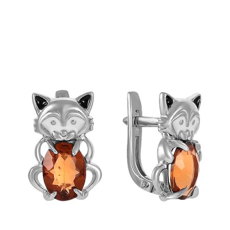 Серьги детские Кошка из серебра с алпанитами и эмалью