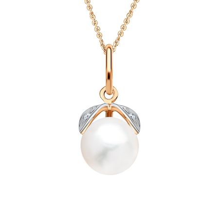 Золотая подвеска с жемчугом и фианитами с родированием