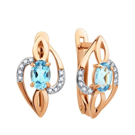 Золотые серьги с топазами Swiss и фианитами