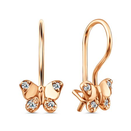 Серебряные детские серьги Бабочка с фианитами и позолотой