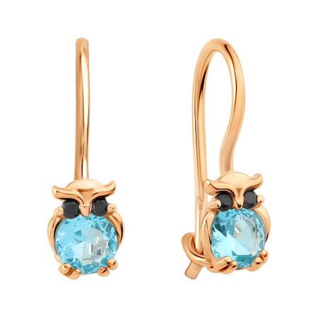 Золотые детские серьги Сова с фианитами