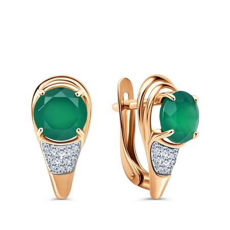 Золотые серьги с агатами и фианитами