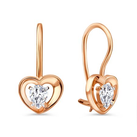 Золотые детские серьги Сердце с фианитами