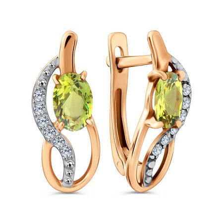 Золотые серьги с хризолитами и фианитами