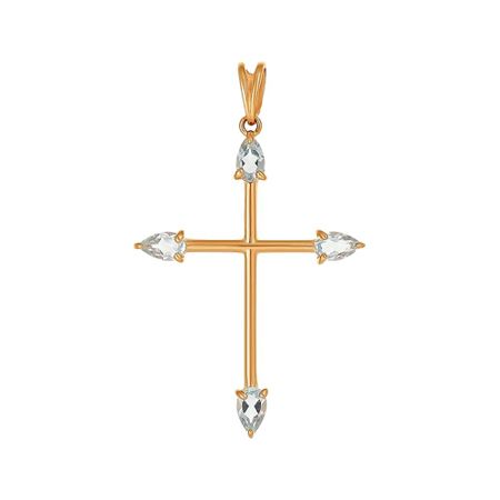 Золотая подвеска Крест с топазами
