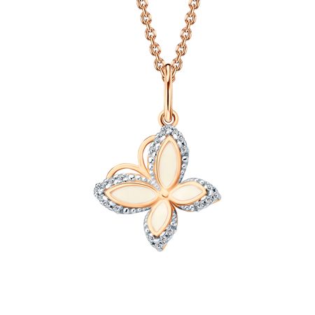 Золотая подвеска Бабочка с эмалью и фианитами