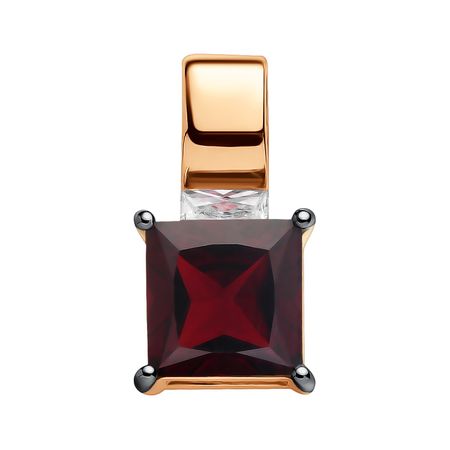 Золотая подвеска с гранатом и фианитом с черным родированием