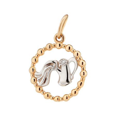 Золотая подвеска с фианитом со знаком зодиака Водолей