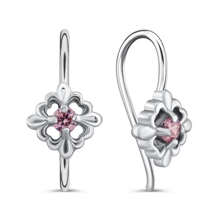 Серебряные детские серьги с фианитами и родированием