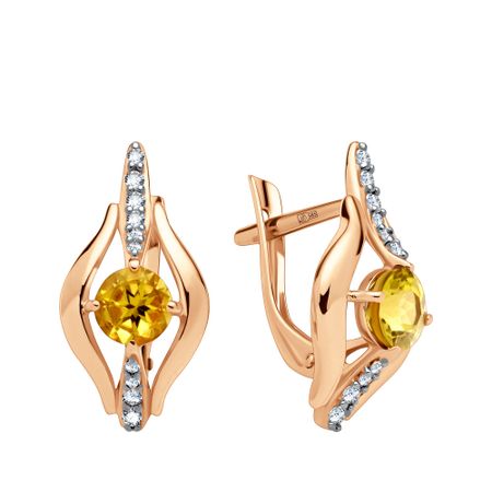 Золотые серьги с цитринами и родированием