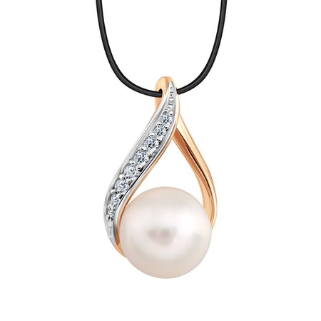 Золотая подвеска с жемчугом и фианитами