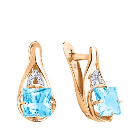 Золотые серьги с топазами Swiss и фианитами с родированием