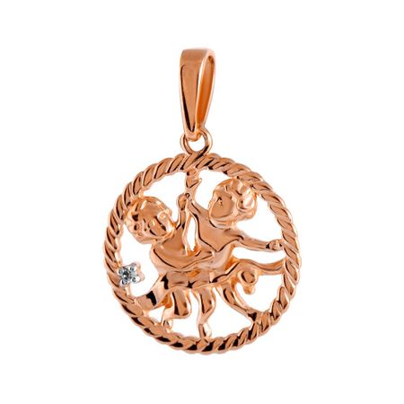 Золотая подвеска с фианитом со знаком зодиака Близнецы
