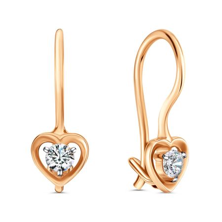 Серебряные детские серьги Сердце с фианитами и позолотой