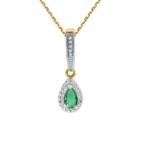 Золотая подвеска с изумрудом и бриллиантами с родированием