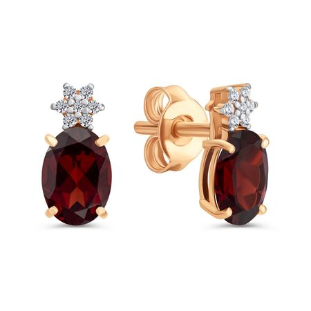 Серьги-пусеты TALANT из золота с гранатом и фианитами