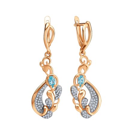 Золотые серьги с топазами Swiss и бриллиантами