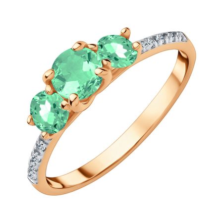 Золотое кольцо с агатами и фианитами с родированием