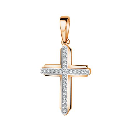 Золотая подвеска Крест с бриллиантами и родированием