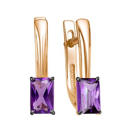 Золотые серьги с аметистами и родированием