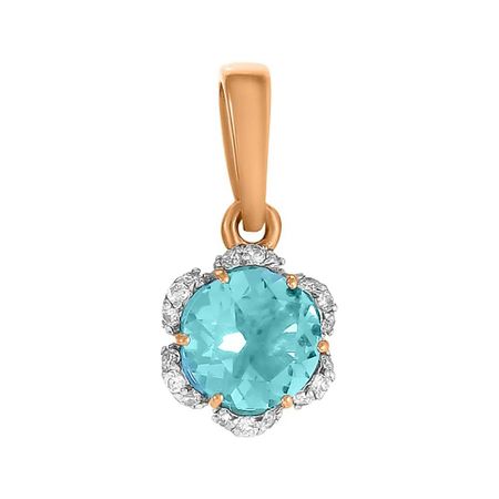 Золотая подвеска Цветок с топазом Sky и фианитами с родированием