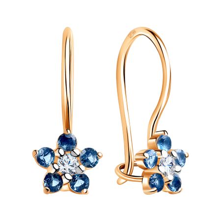Золотые серьги со шпинелью нано и фианитами