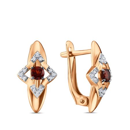 Золотые серьги с гранатом и бриллиантами
