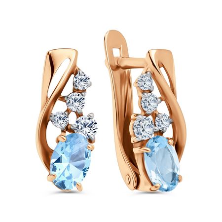 Золотые серьги с топазами Swiss и фианитами