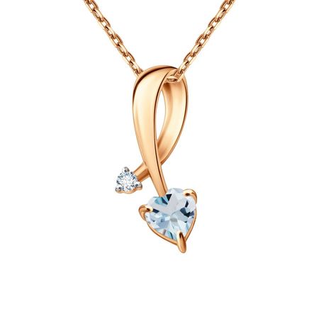 Золотая подвеска с топазом Sky и фианитом с родированием