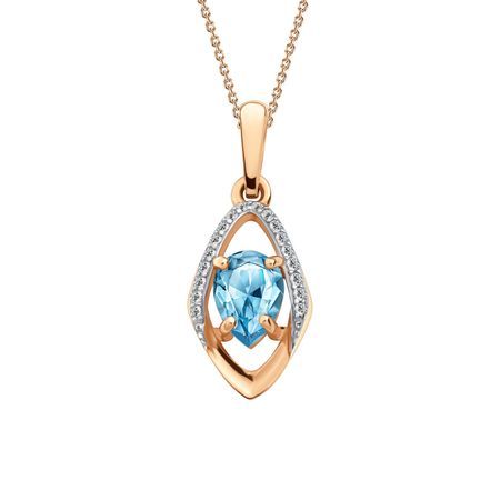 Золотая подвеска с топазом Swiss и фианитами с родированием