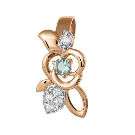 Золотая подвеска с кварцем и фианитами с родированием