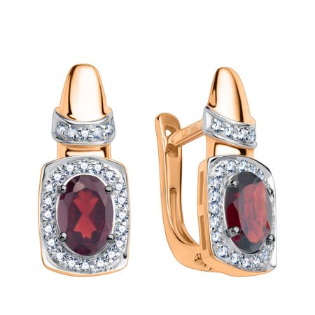 Золотые серьги с гранатом и бриллиантами
