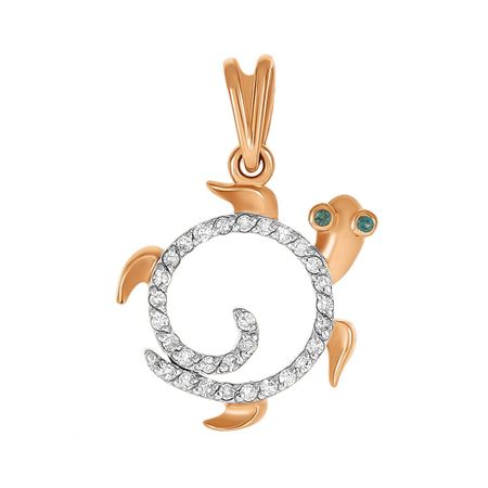 Золотая подвеска Черепаха с изумрудами и бриллиантами