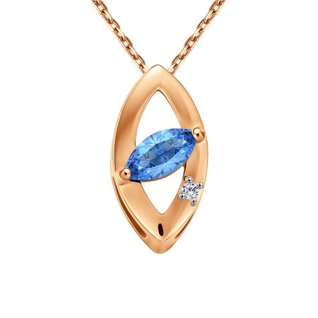 Золотая подвеска с сапфиром и бриллиантом с родированием