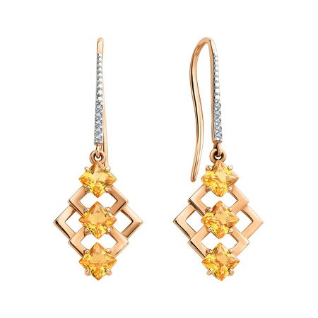 Золотые серьги с кристаллами и фианитами