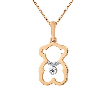 Золотая подвеска Медведь с фианитами
