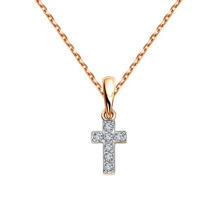 Золотая подвеска Крест с бриллиантами и родированием