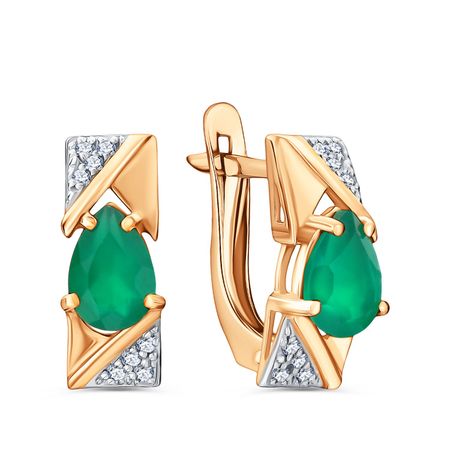 Золотые серьги с агатами и фианитами