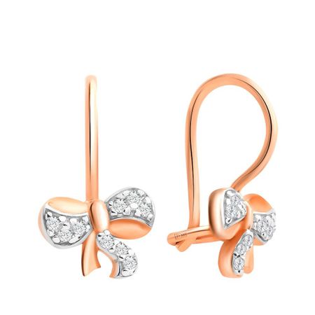 Золотые детские серьги Бант с фианитами