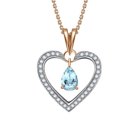 Золотая подвеска Сердце с топазом Sky и фианитами с родированием