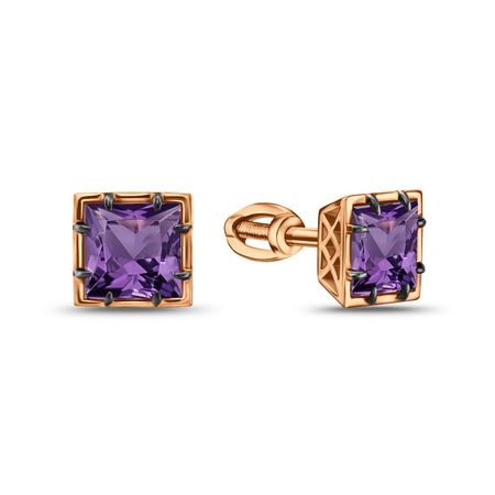 Золотые серьги с аметистами и черным родированием