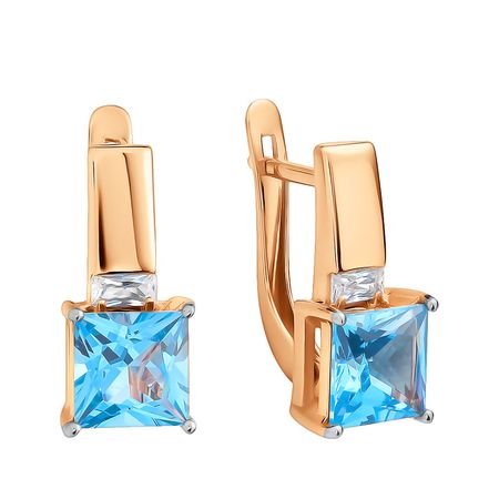 Золотые серьги с кристаллами и фианитами с родированием