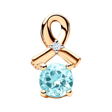 Золотая подвеска с London топазом и бриллиантом с родированием