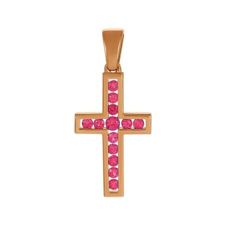 Золотая подвеска Крест с рубинами