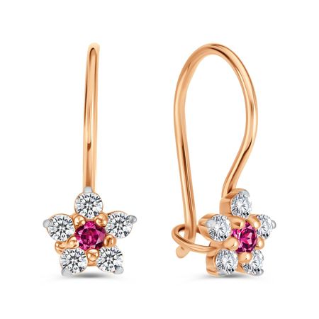 Золотые детские серьги Цветок со шпинелью нано и фианитами