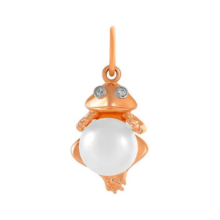 Золотая подвеска с жемчугом и фианитами с родированием